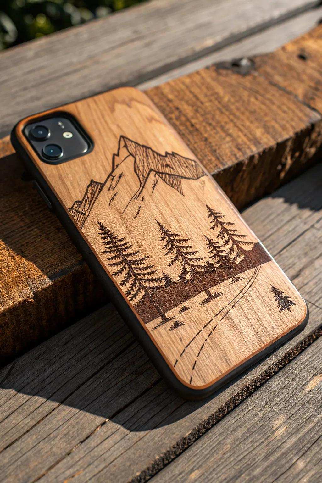 Enhance your style using a custom wood-burned phone protector—where artistry embraces functionality.