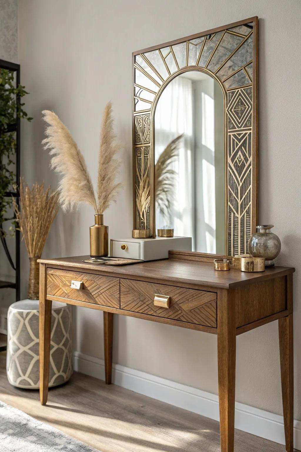 Enter the lively twenties with this elegantly revamped artistic era makeup dressing table, where simplicity meets opulence.