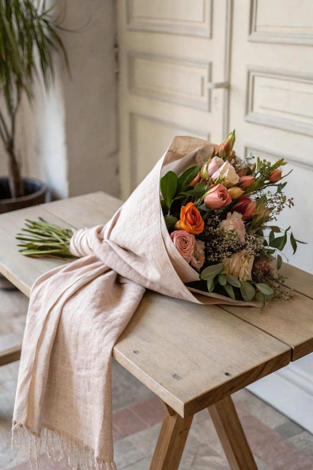 Envelop your blossoms in soft sophistication with material swatches for a hint of simplicity and luxury. 🌿✨ #ScandiBoho #FloralCraft