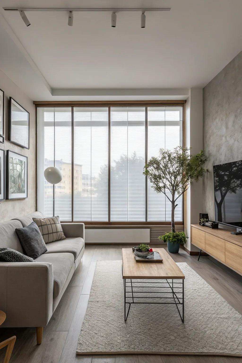 Etched glass provides seclusion with panache in this modern living space.