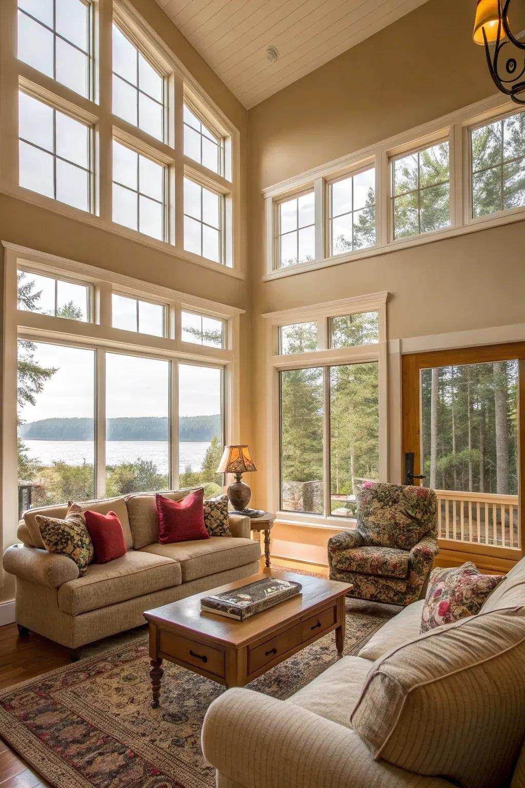 Expansive windows illuminate the 2nd-story living space with natural light.