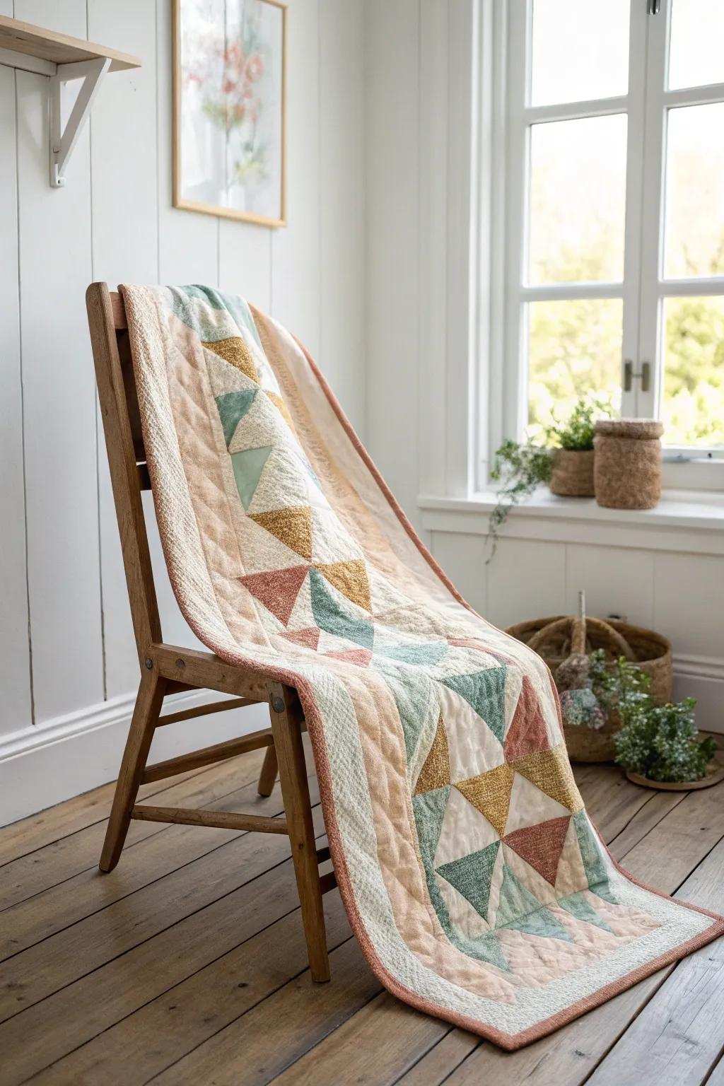 Explore the artistry of minimalism through this exquisite geometric wonder quilt, where every element discovers its perfect position.