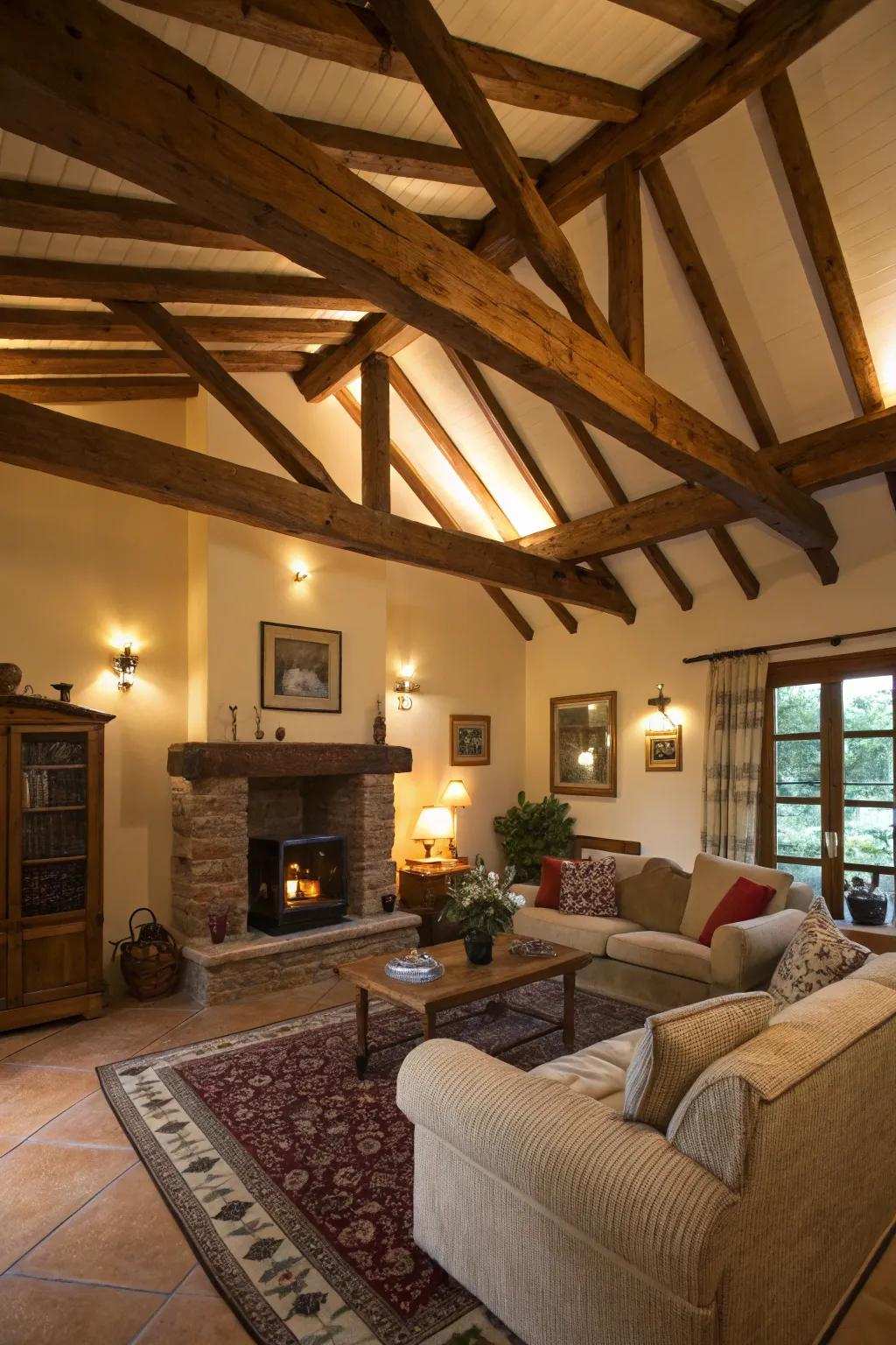Exposed beams introduce a rustic element and warmth to your living space.