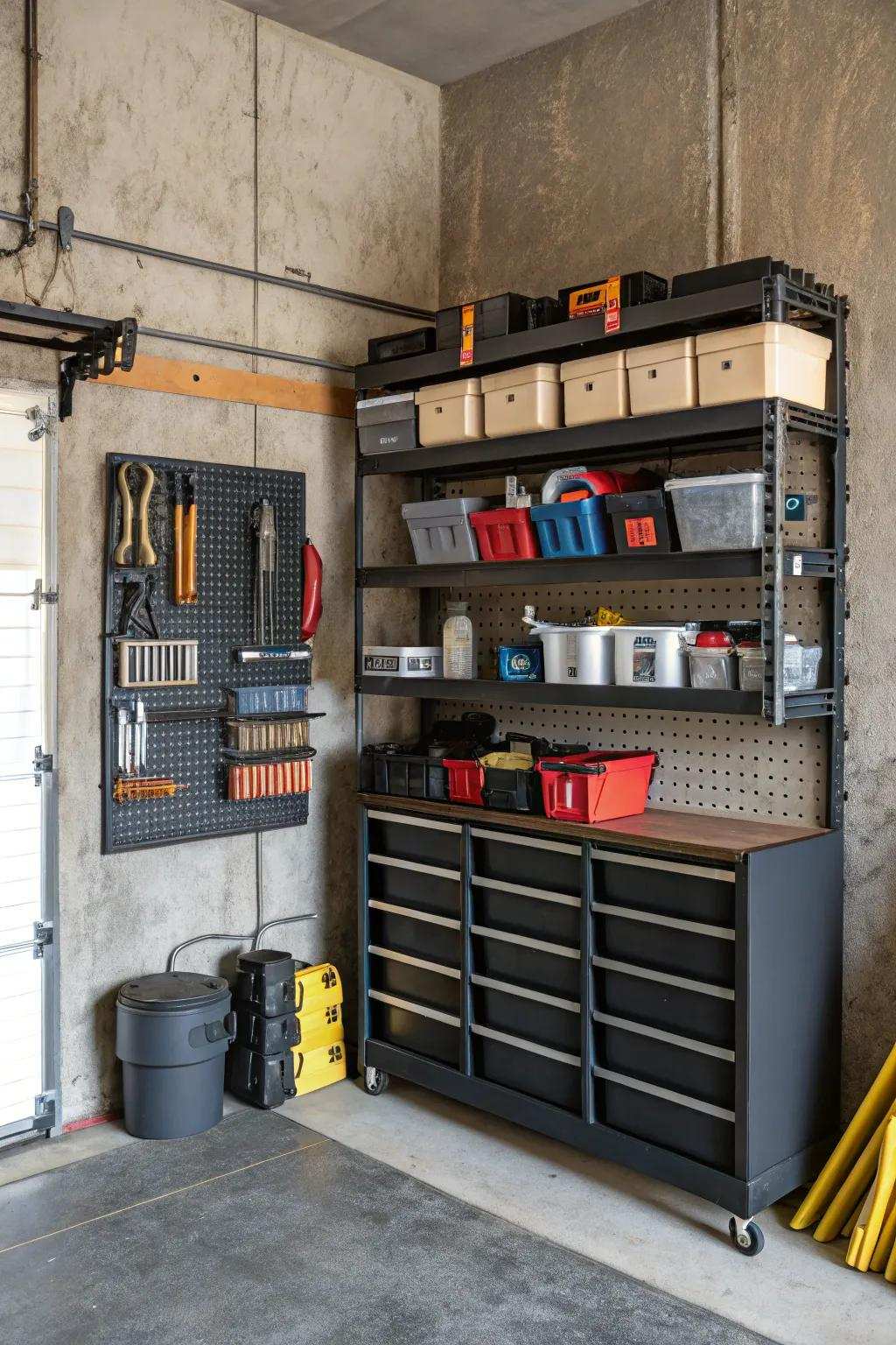 Exposed shelving guarantees everything is readily available.