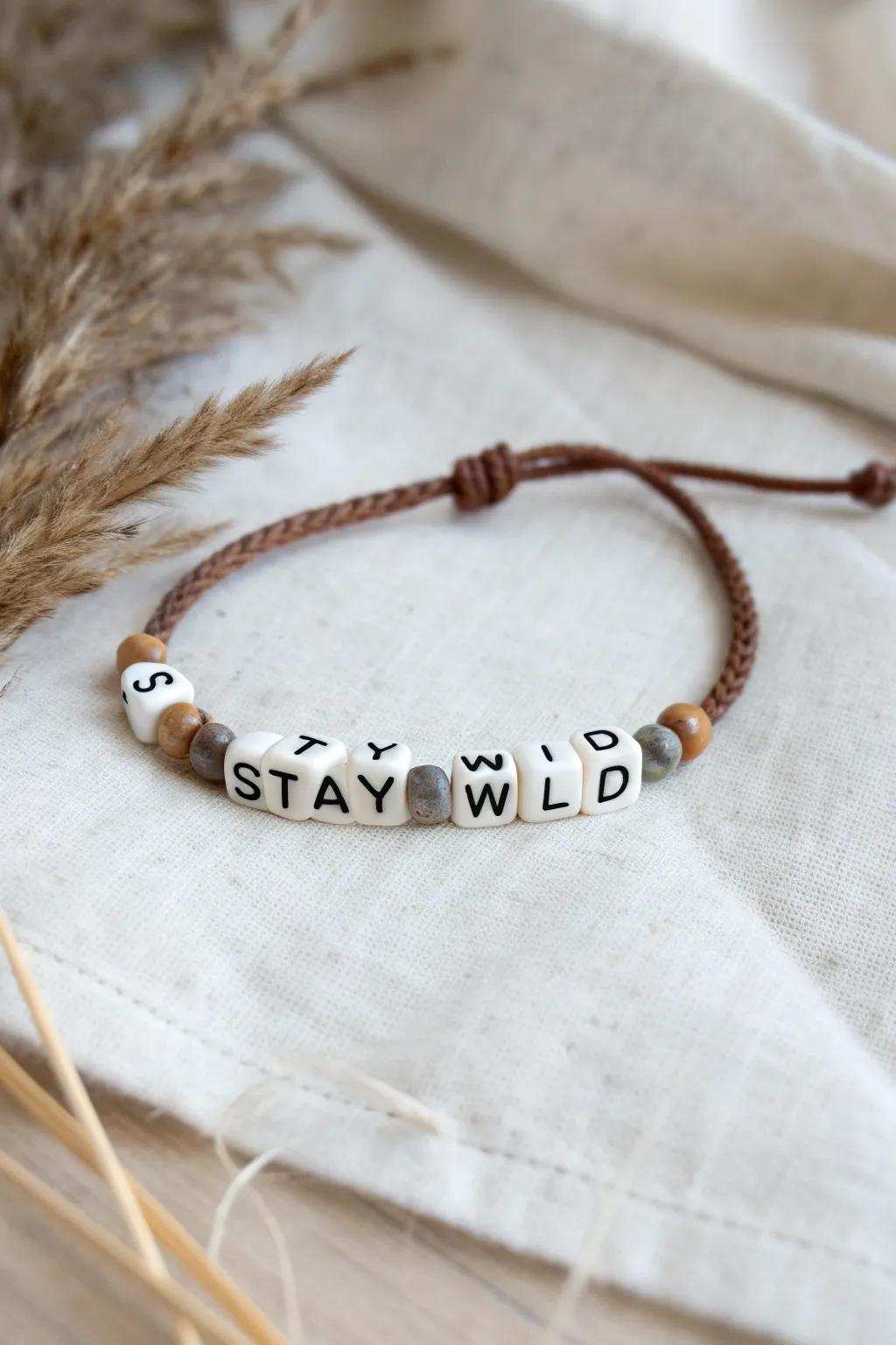 Express your spirit with a 'Stay Wild' mantra bangle, where effortlessness meets strength.