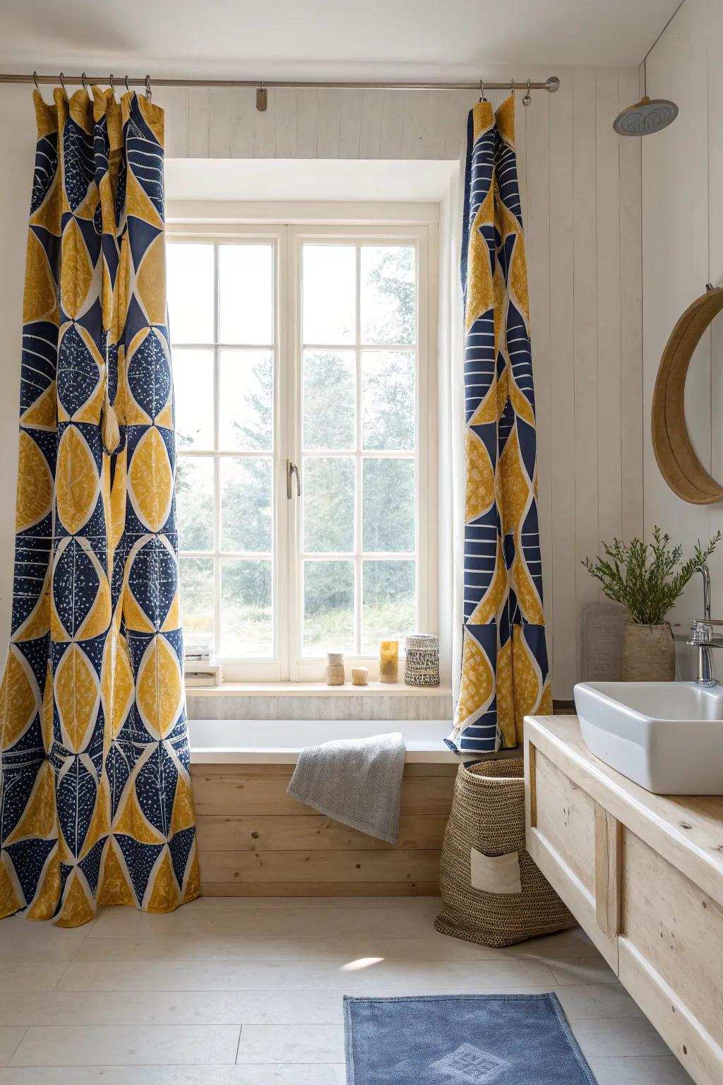 Express yourself with striking, patterned drapes. #BoldDesign #ColorfulInteriors