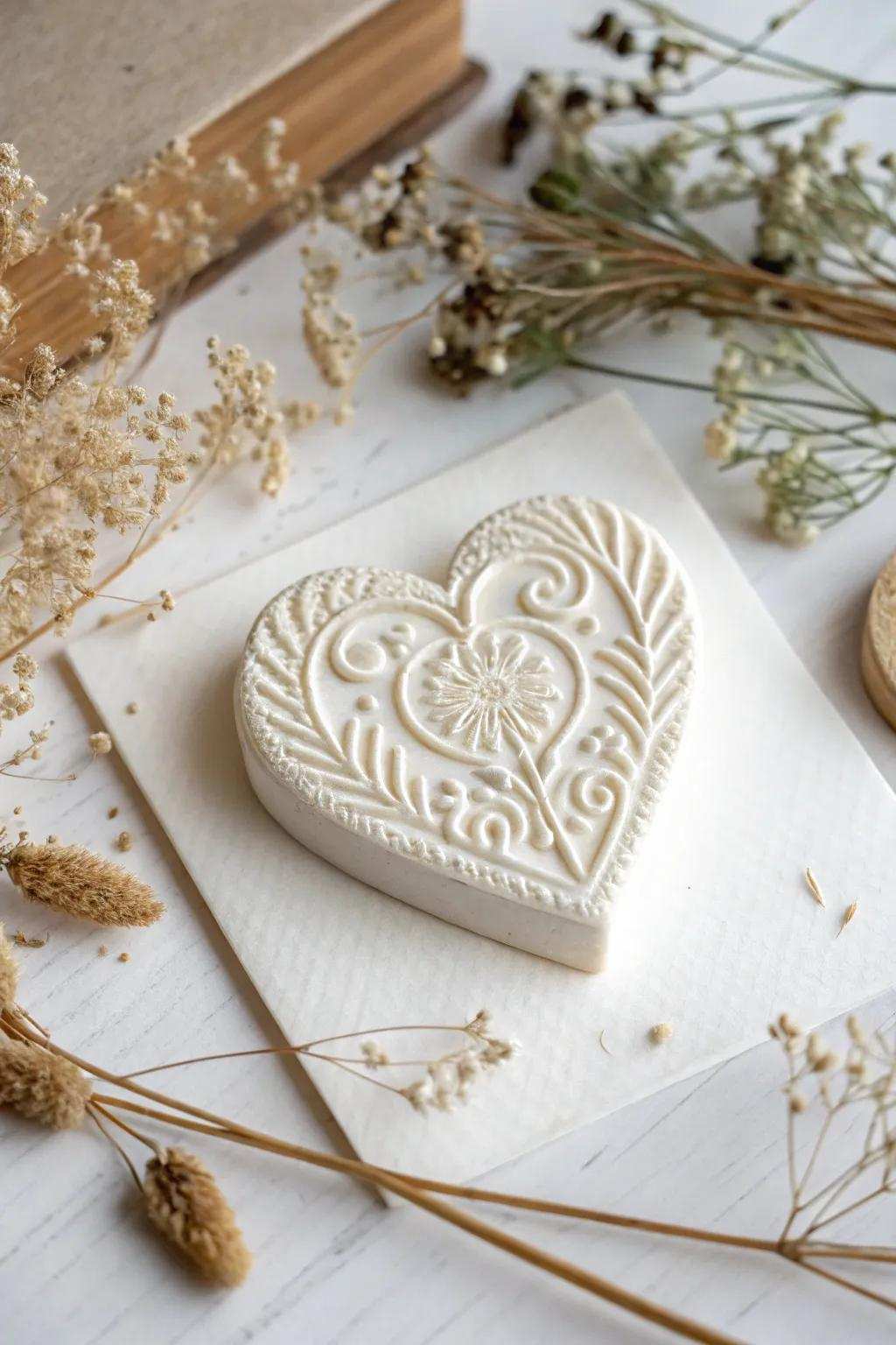 Expressing Adoration: Hand-carved heart imprint for your heartfelt messages.