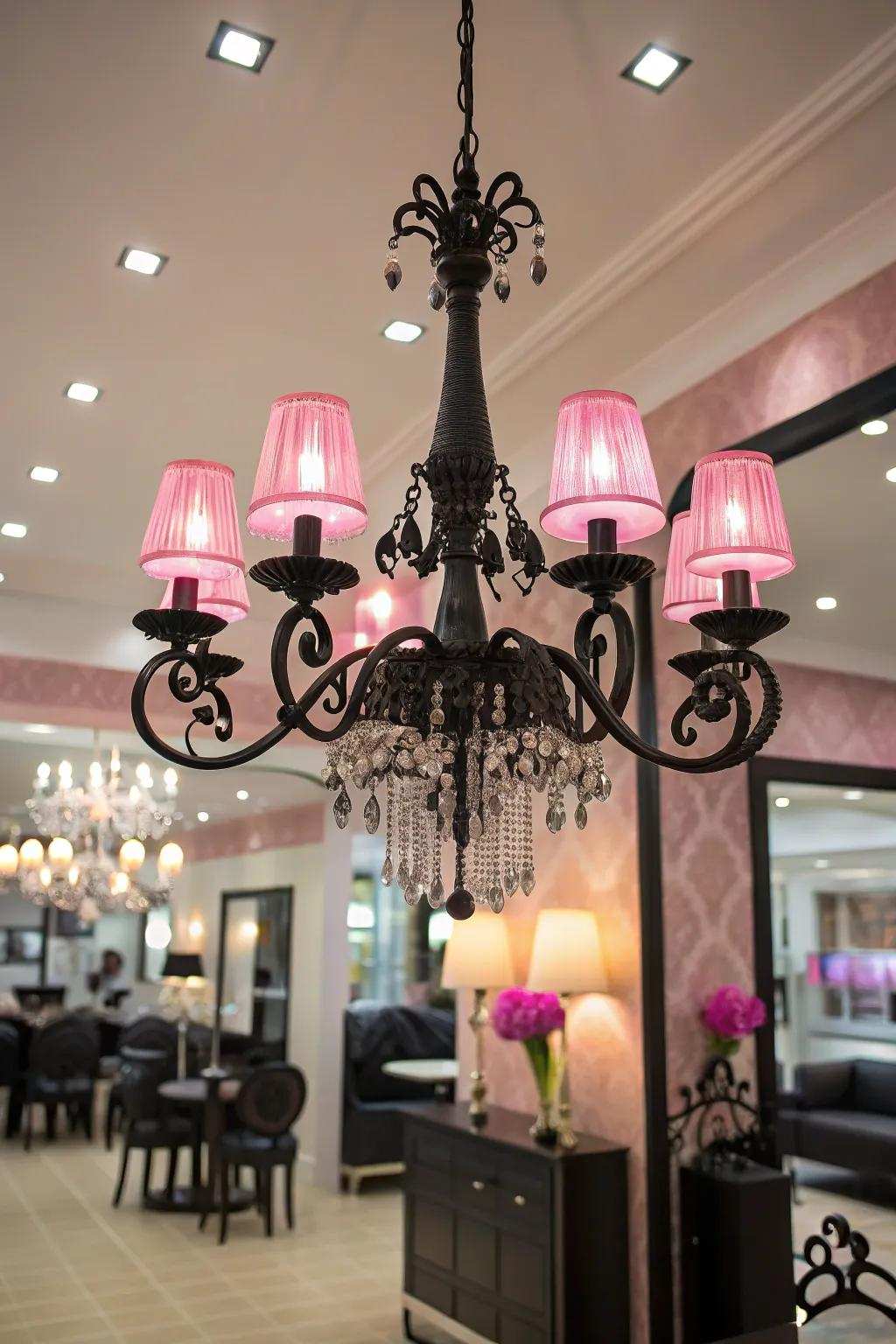 Exquisite illumination contributes an alluring touch to the area.