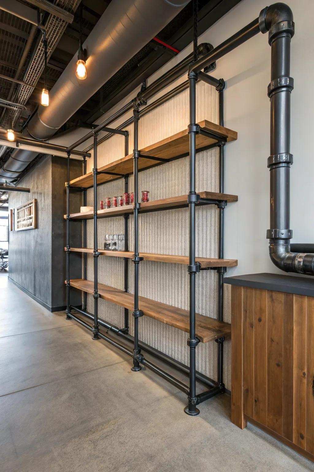 Factory conduits contribute a sturdy elegance to this steampunk-inspired area.