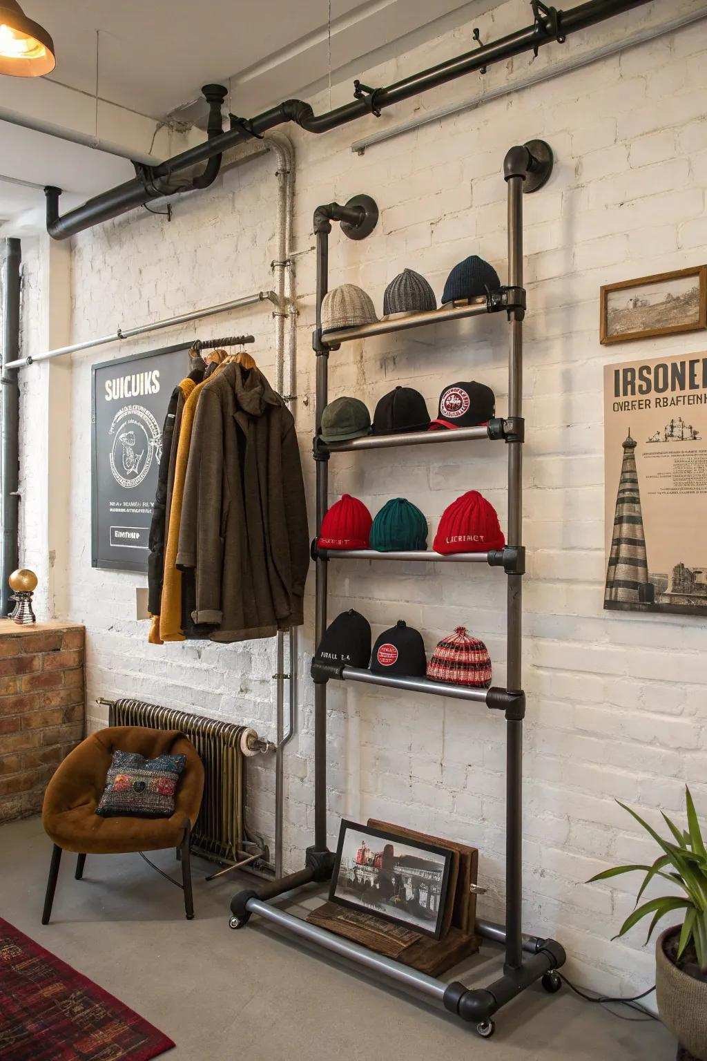 Factory line racks lend an urban edge to your head hugger display.