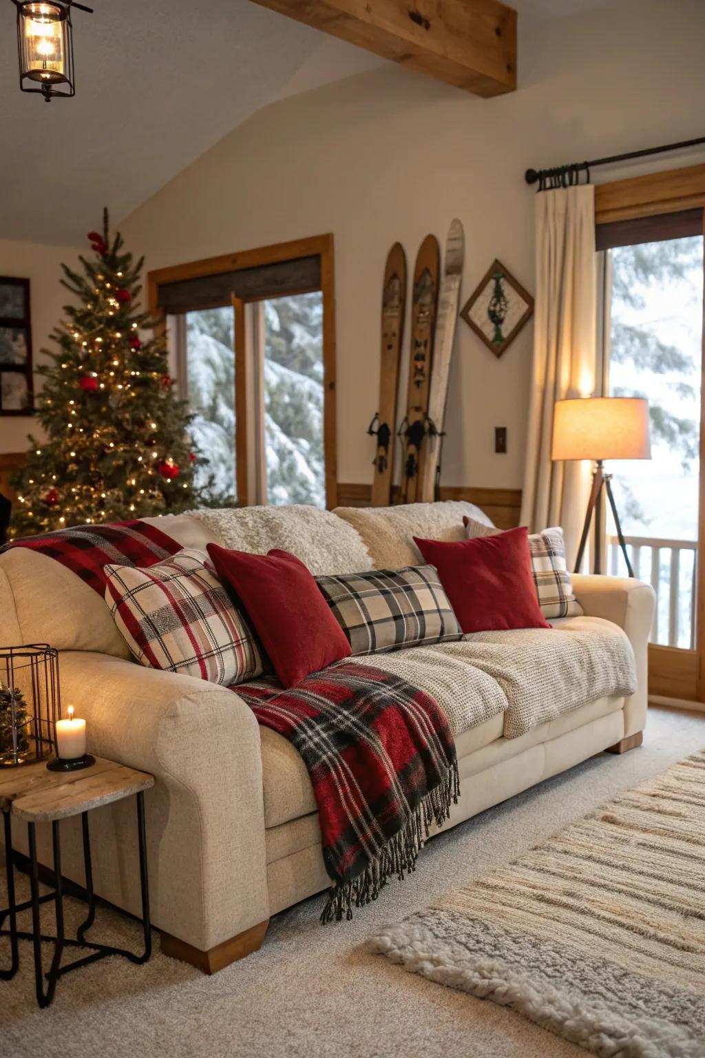 Fill your area with the warmth of tartan designs for a mountain chalet ambiance.