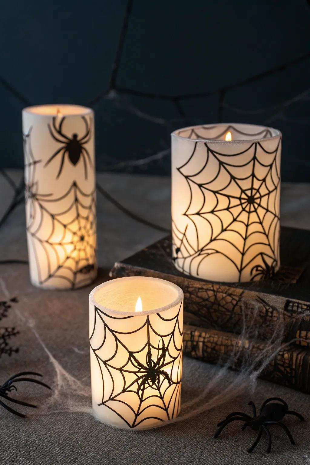 Film-wrapped lights fashion a haunting atmosphere.