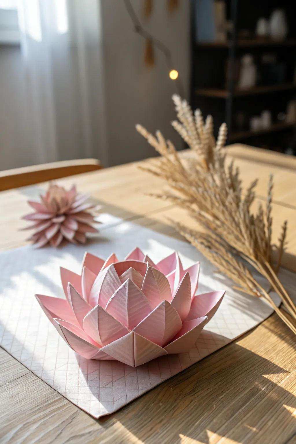 Find serenity in the art of paper-crafting with this stylish lotus blossom.