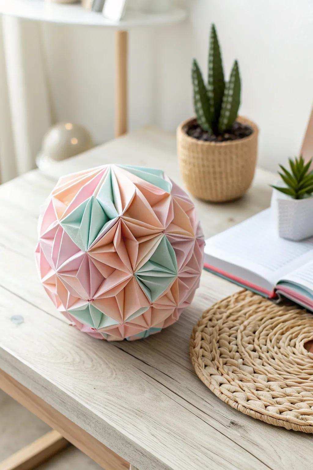 Find tranquility in simplicity with this elegant origami stress ball, a handcrafted piece of calm for your workspace.