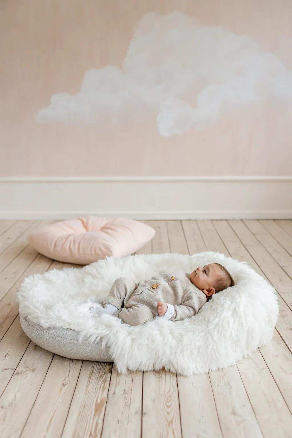 Floating on Cloudscape: Seize the serenity of your little one's dreams with a minimalist and dreamy photoshoot.