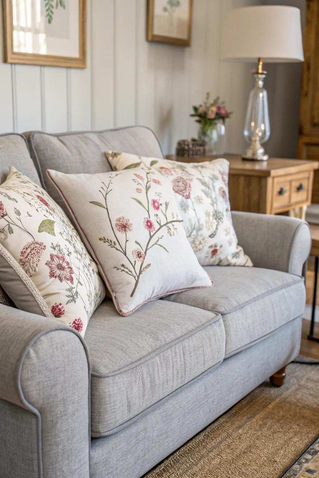 Floral patterns give the décor a natural and elegant touch.