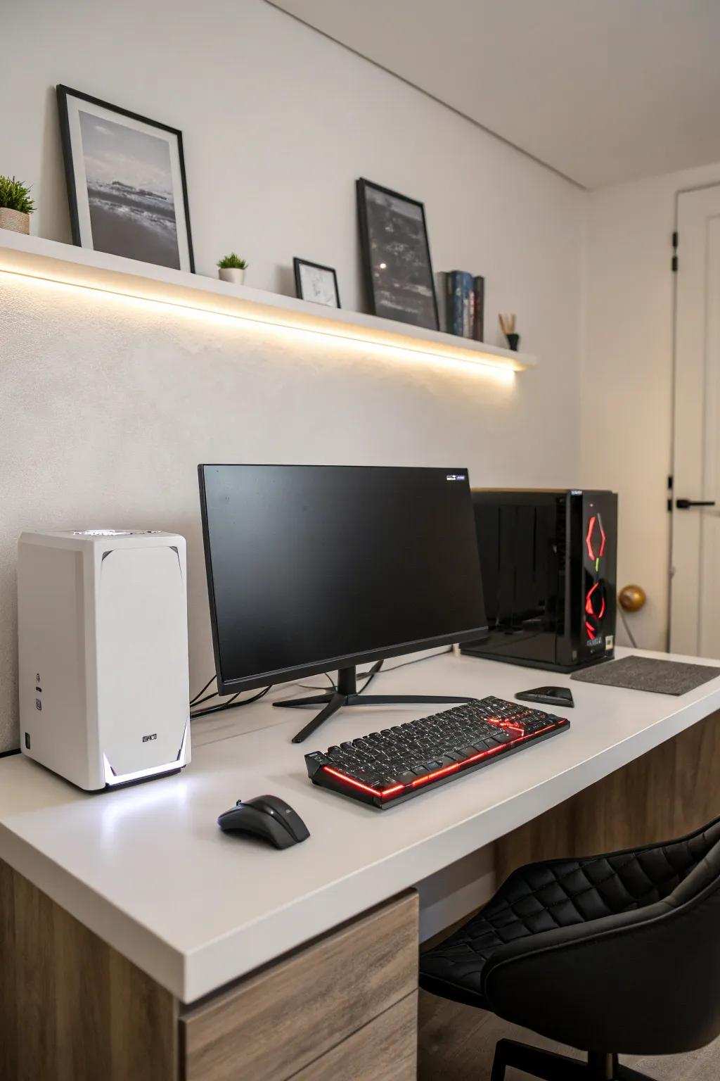 Focus with a gaming setup.