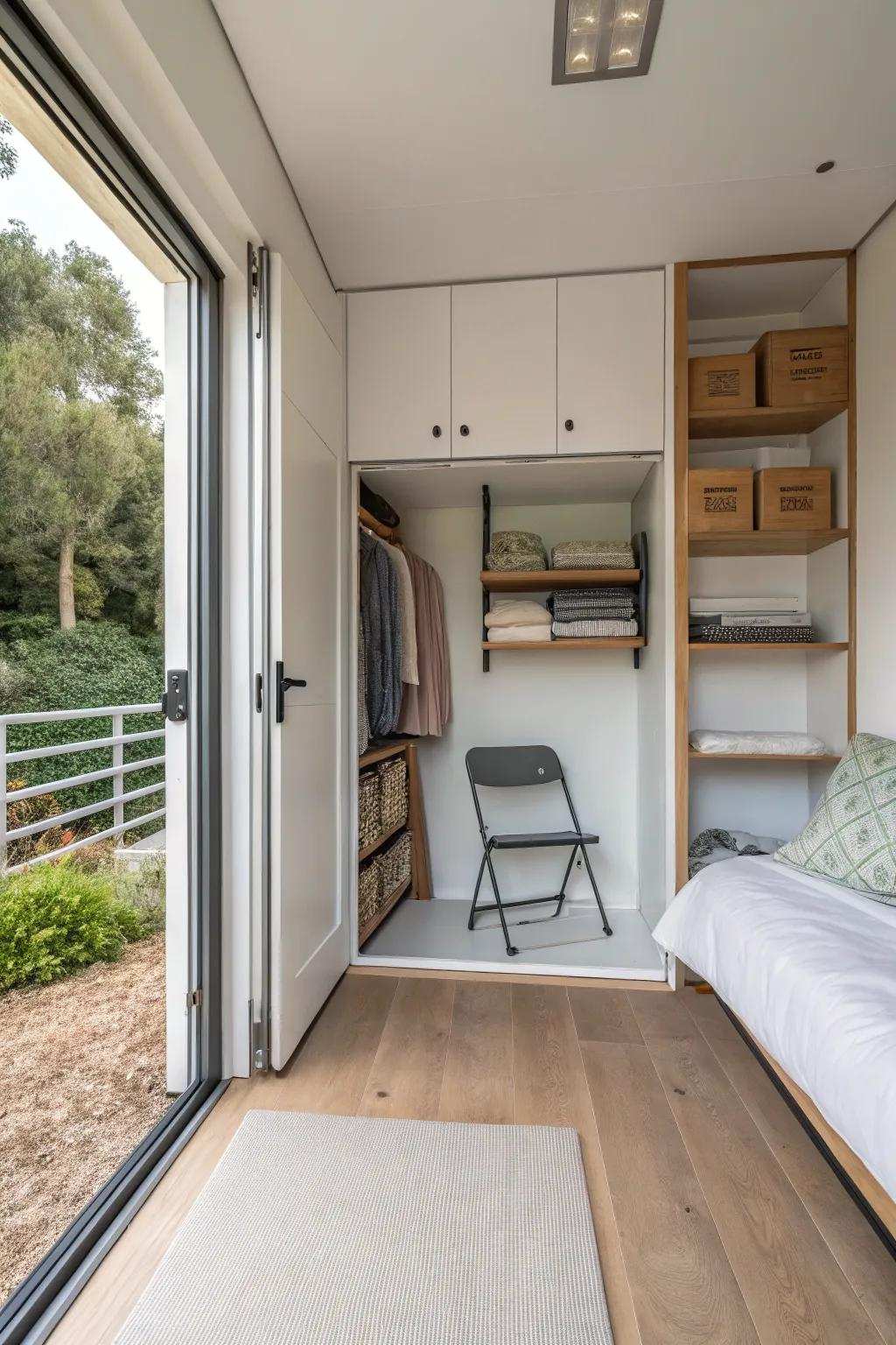 Foldable furniture provides flexibility in small spaces.