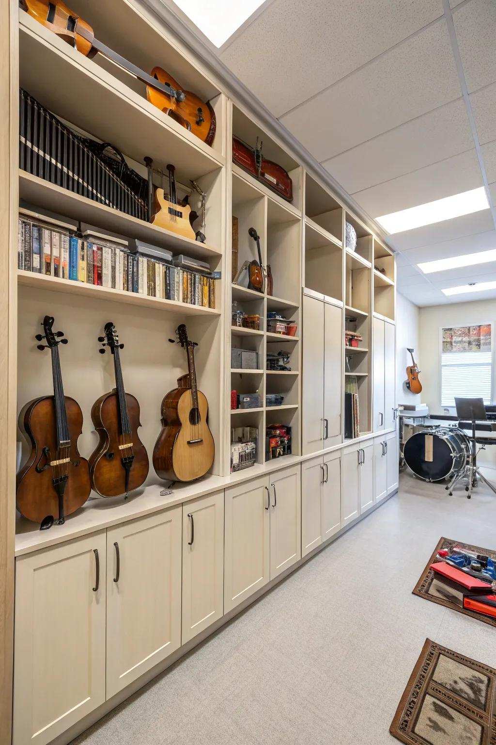 Functionality and organization are maintained by customized storage.