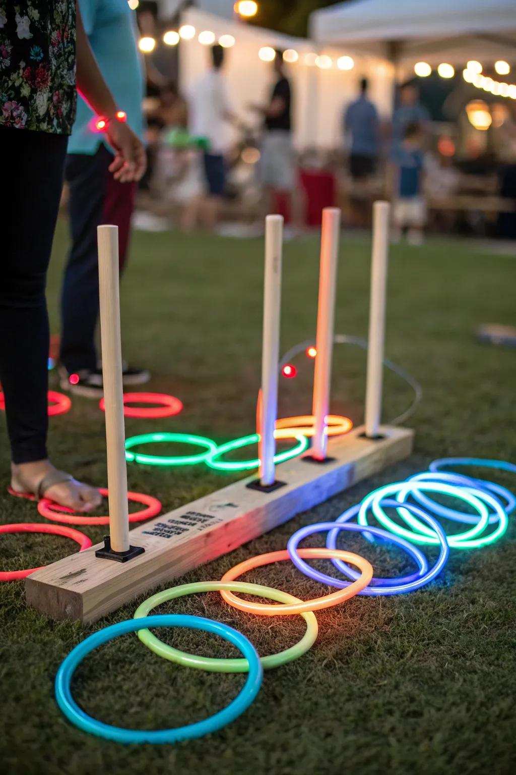 Games like glow ring toss add interactive fun to your party.