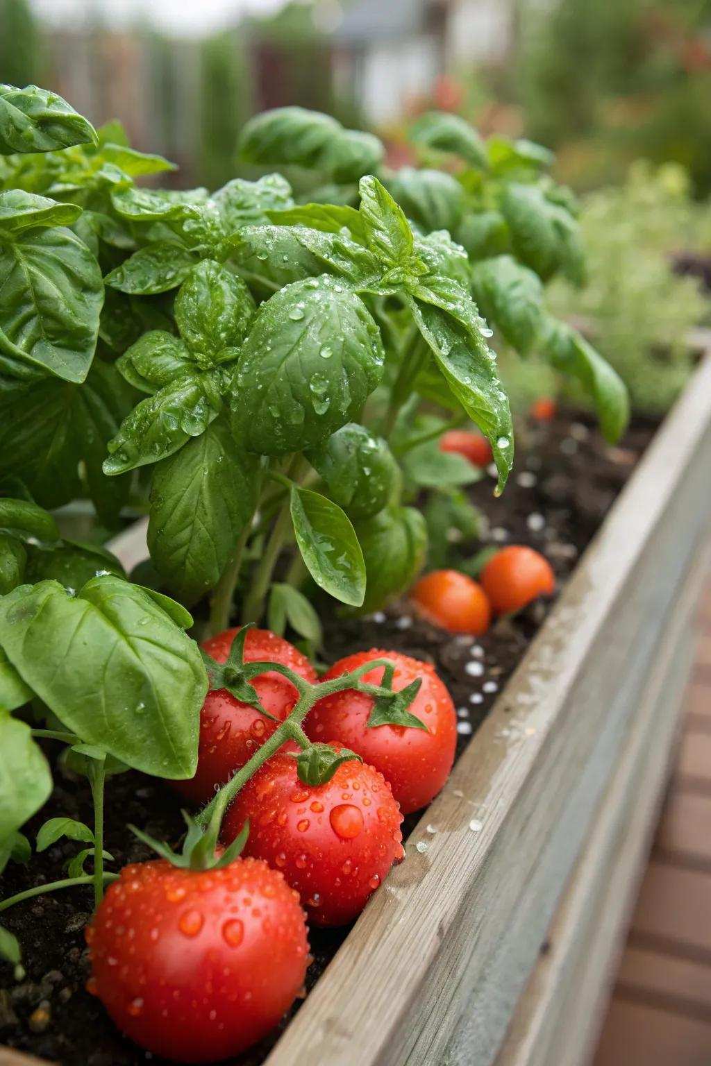 Garden reds and sweet herbs flourishing collaboratively, an ideal pairing in every garden.