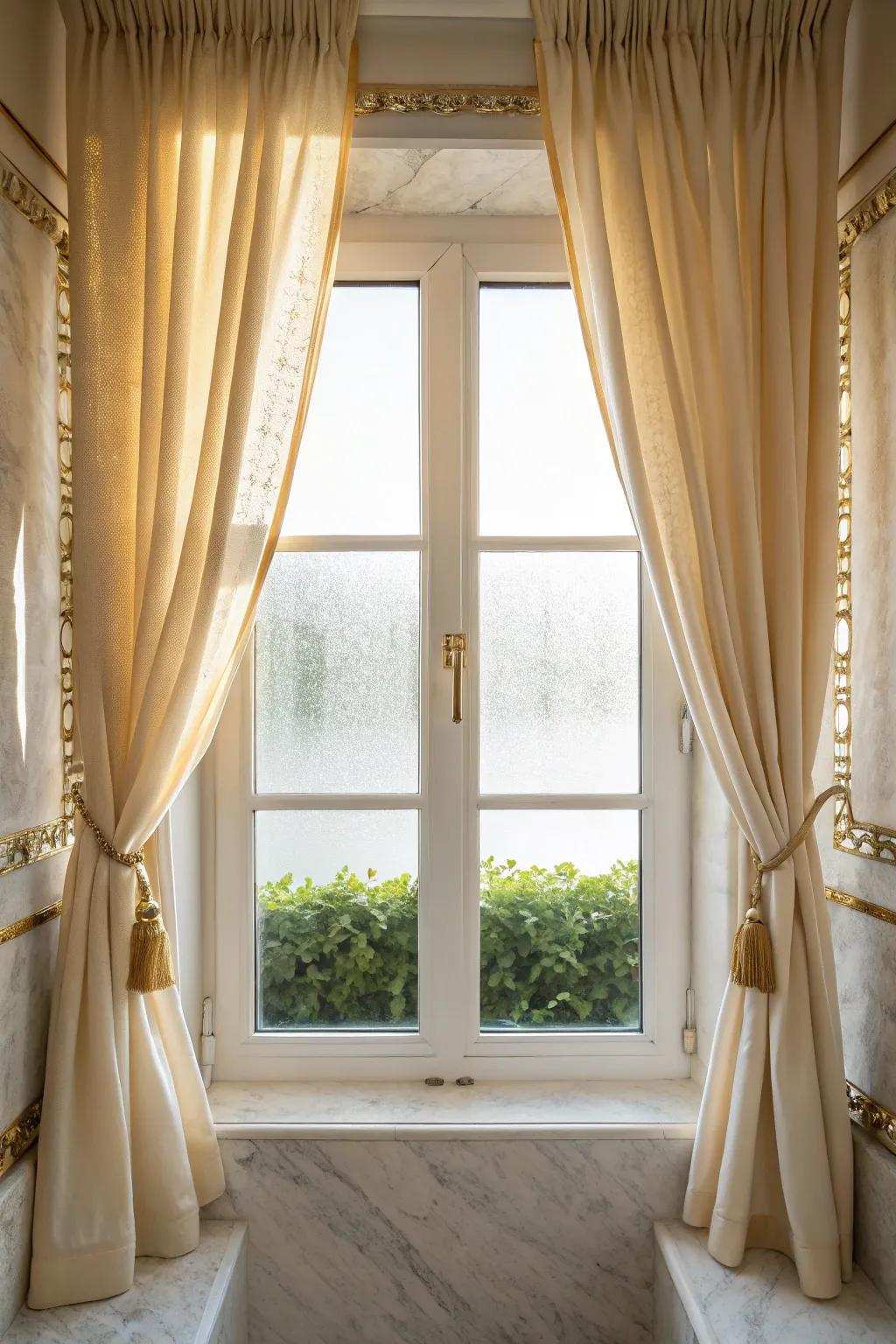 Gentle and serene: Blurred glass for timeless bathroom privacy. 🌫️ #TimelessDesign #SoftLight