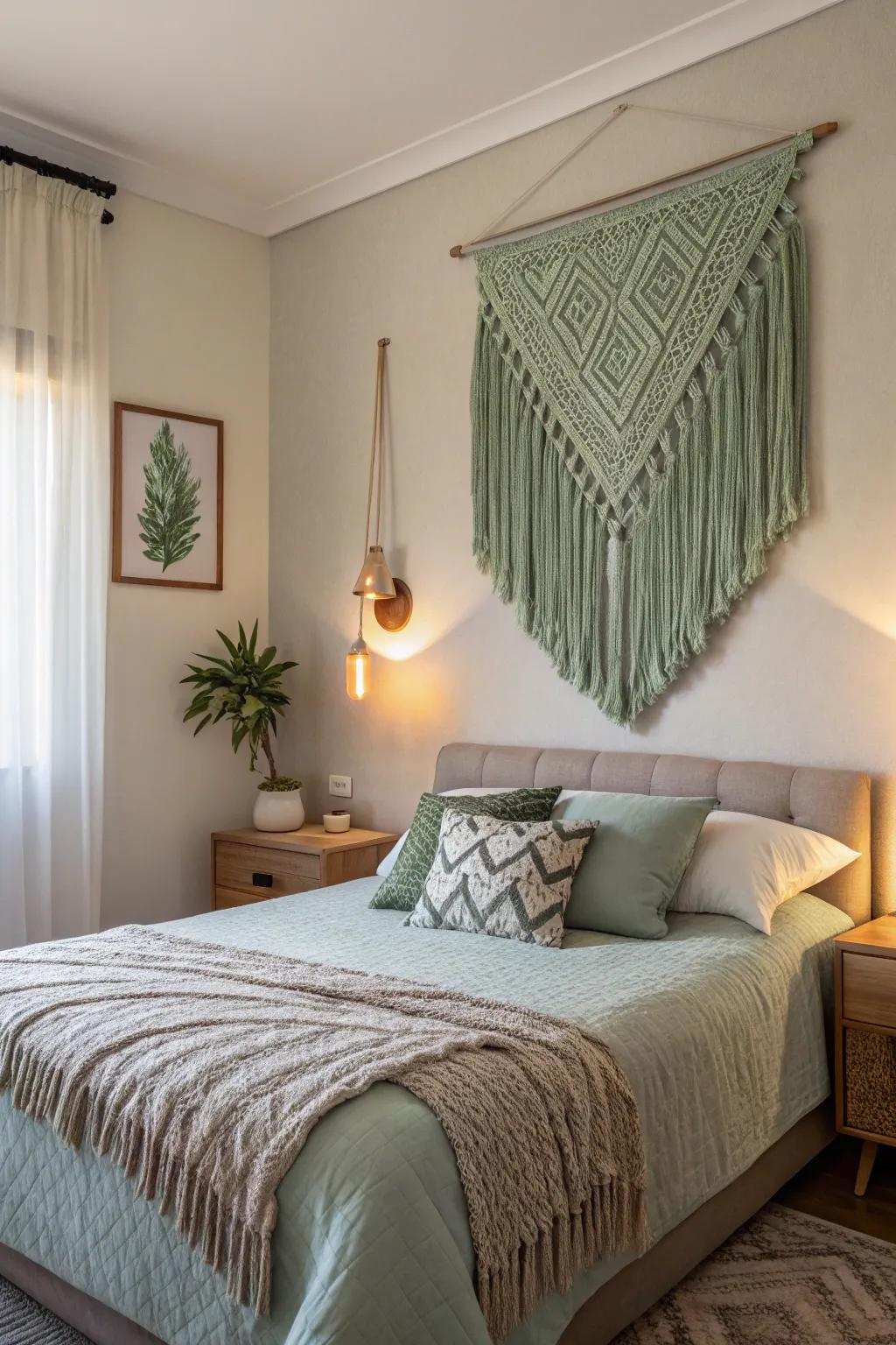 Gentle green wall art will add depth to your decor.