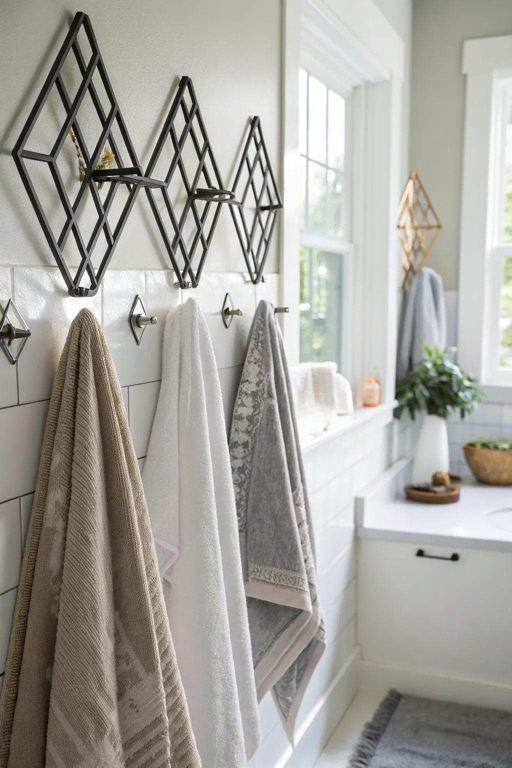 Geometric metal hangers make a bold statement.