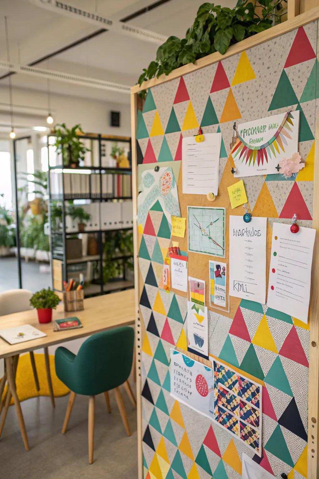 Geometric patterns add a playful, contemporary spin to bulletin boards.