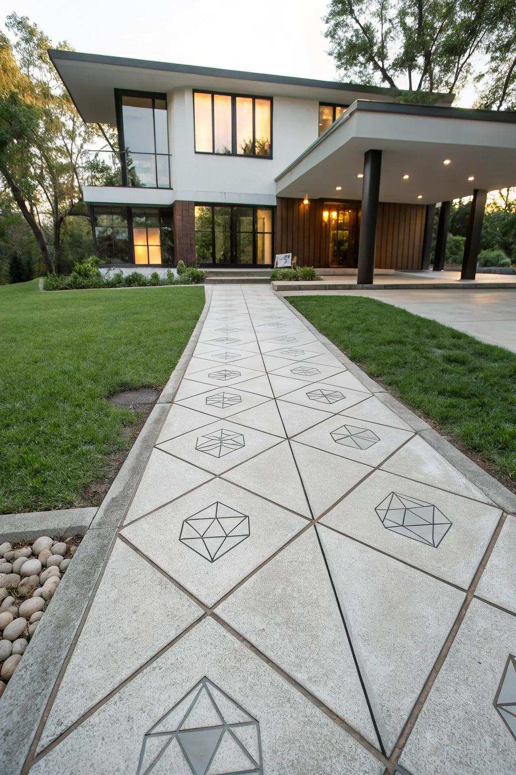 Geometric patterns create an engaging visual effect on any concrete walkway.