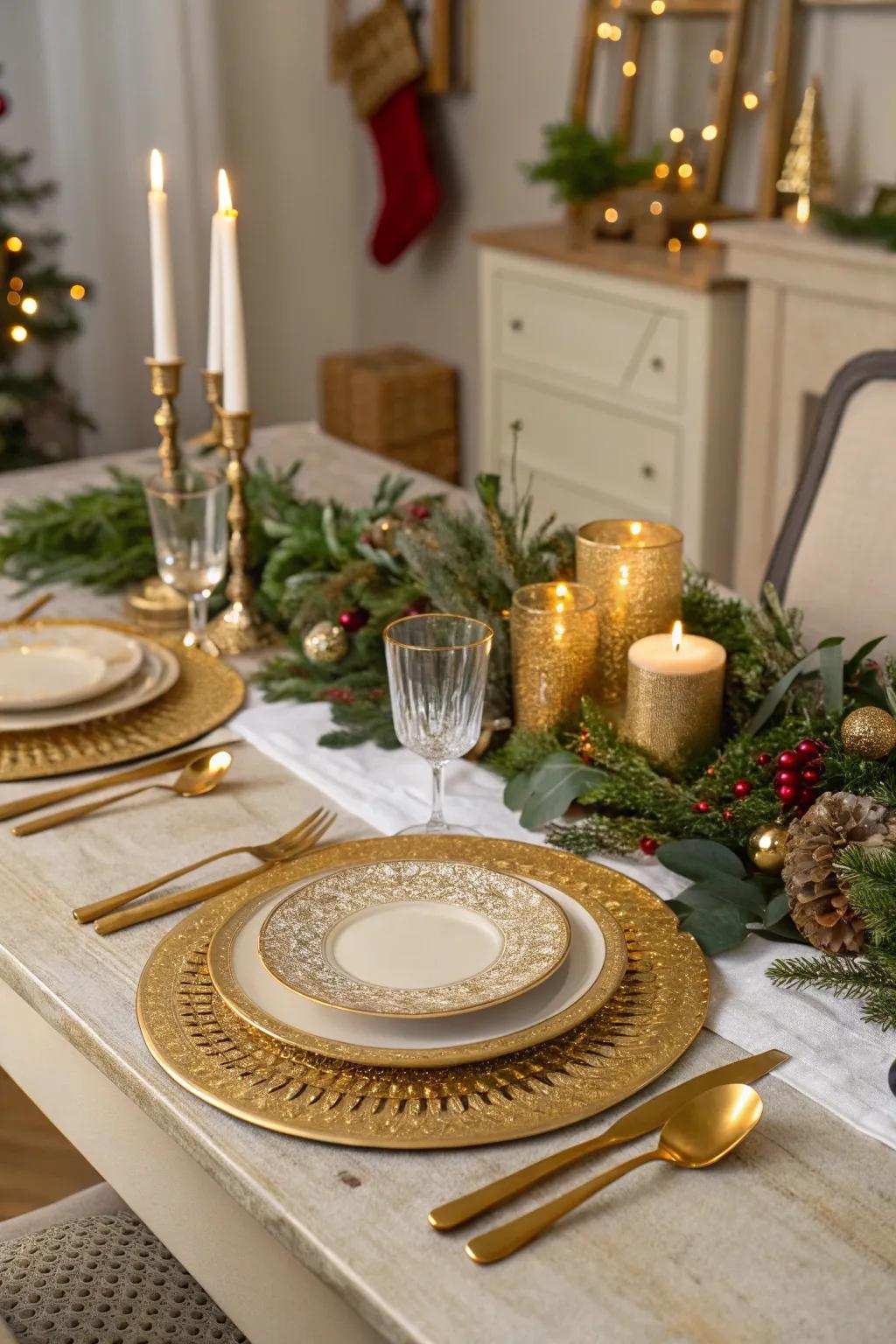 Gilded accents bring a hint of refinement to the Christmas table.