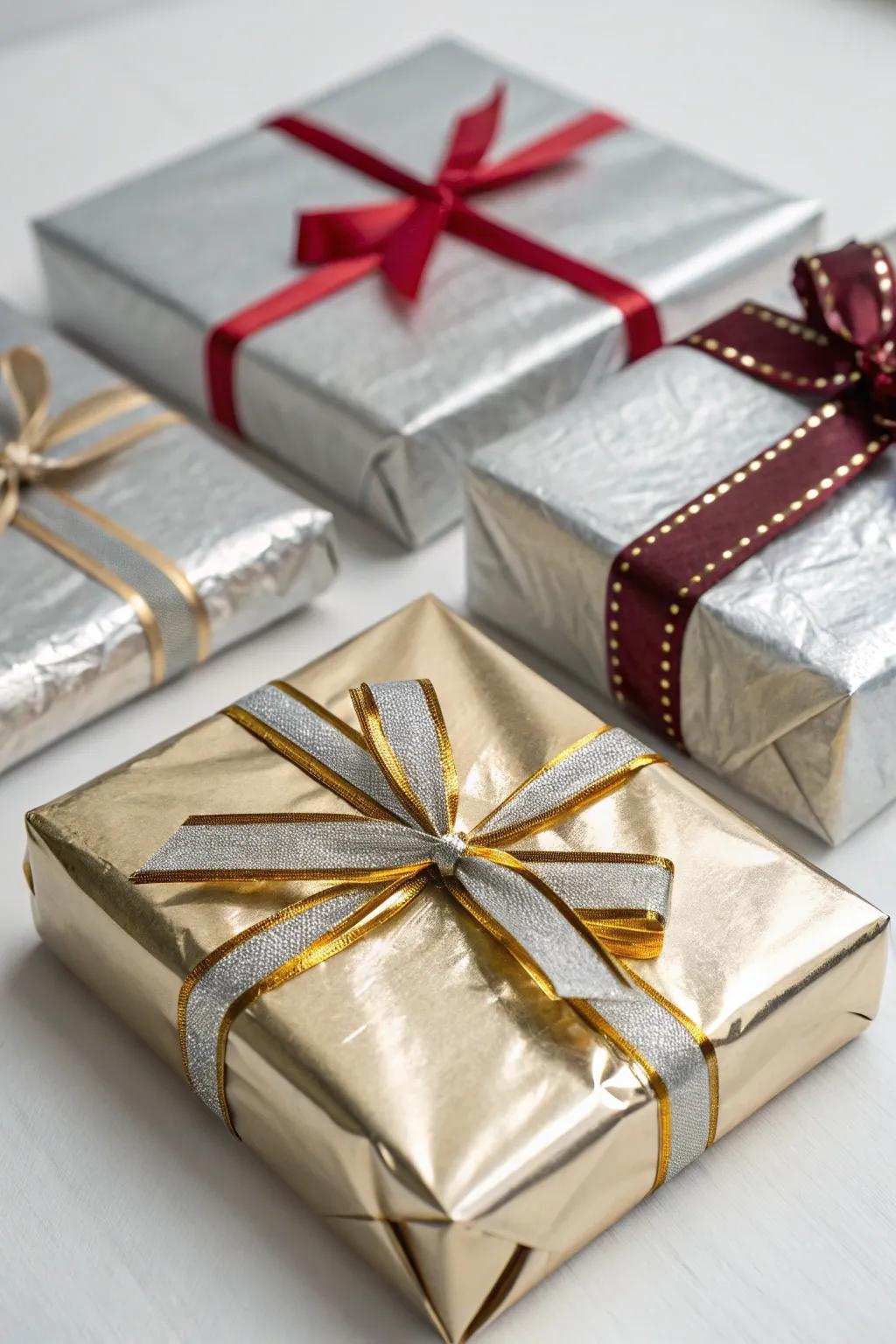Glamorous offerings encased in gleaming sheet for a sparkling nuance.