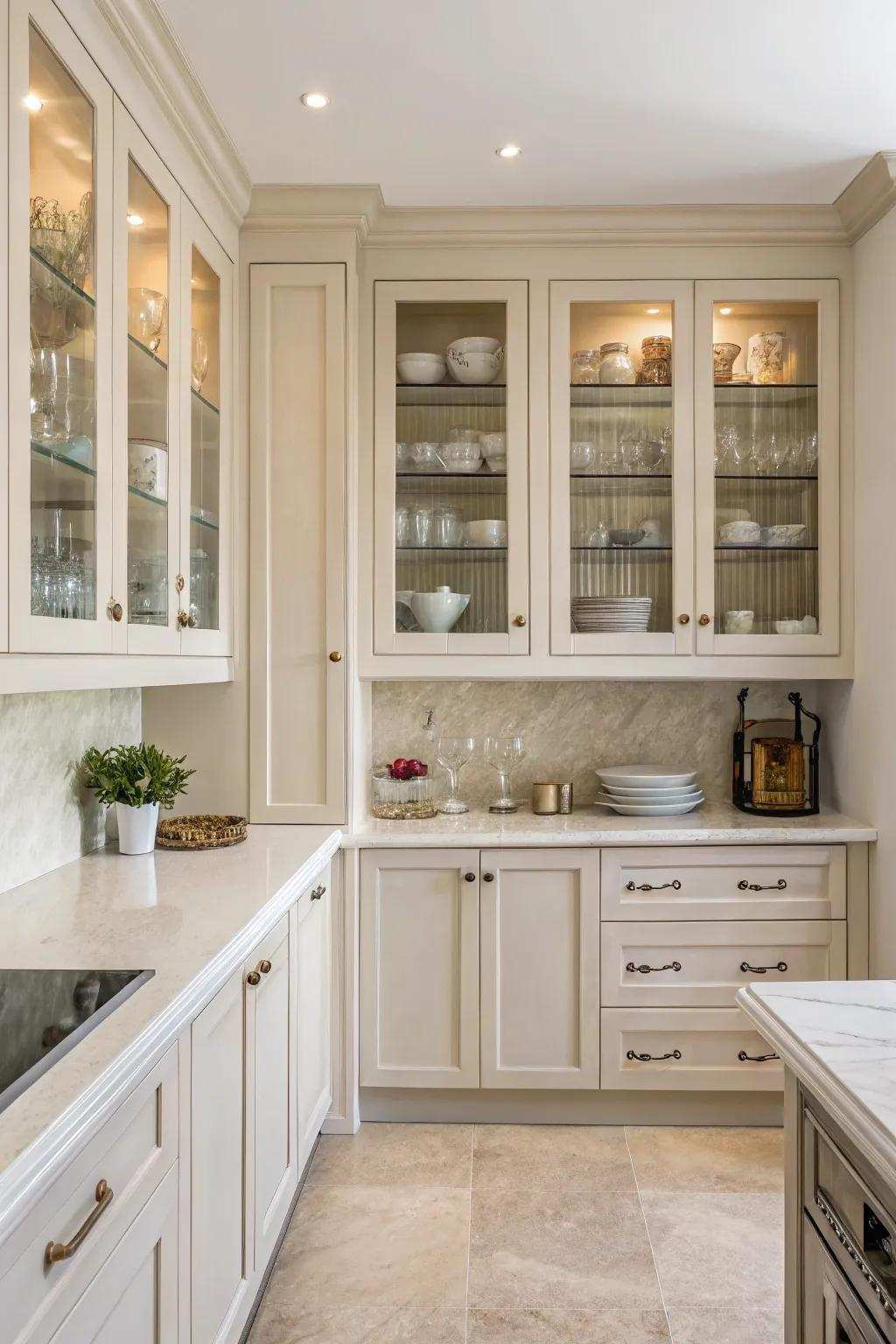 Glass accents add elegance and enhance the airy feel.