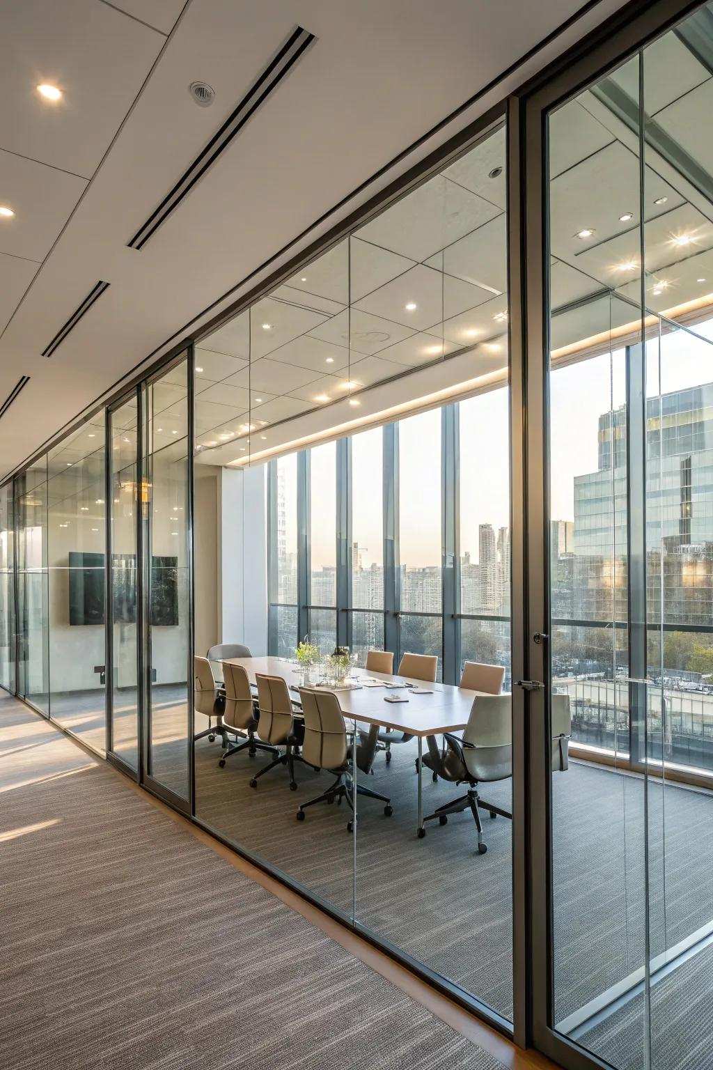 Glass components establish an open, connected ambiance.