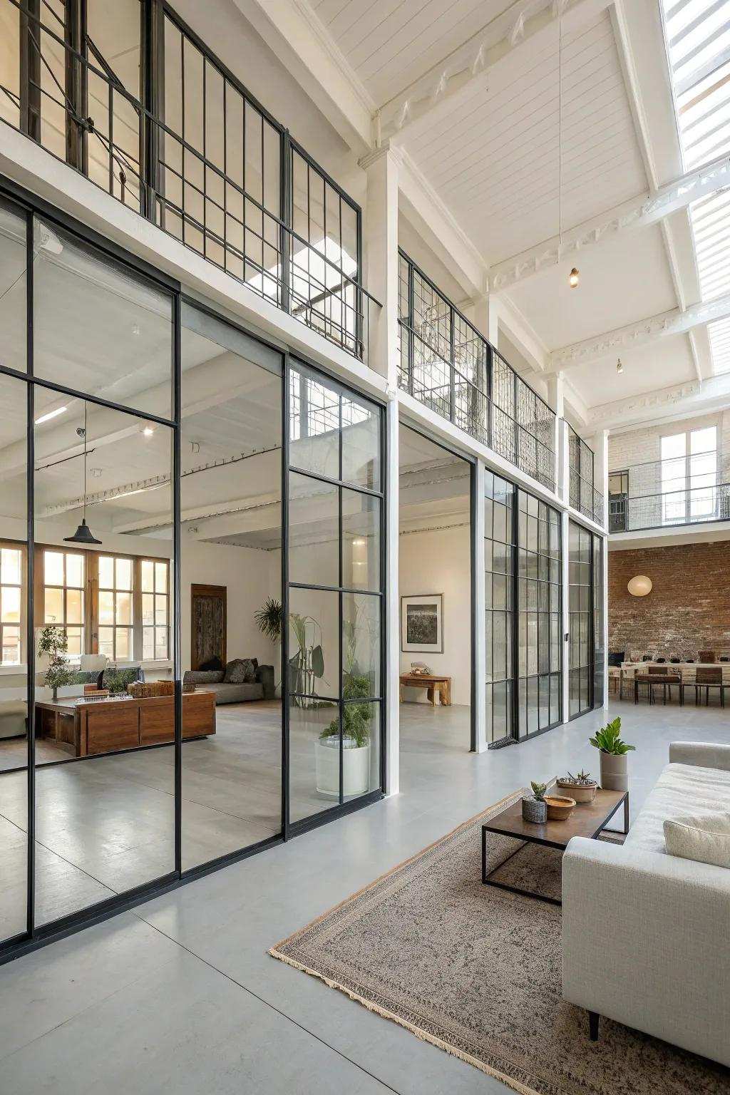 Glass separations permit light to stream freely while separating spaces.