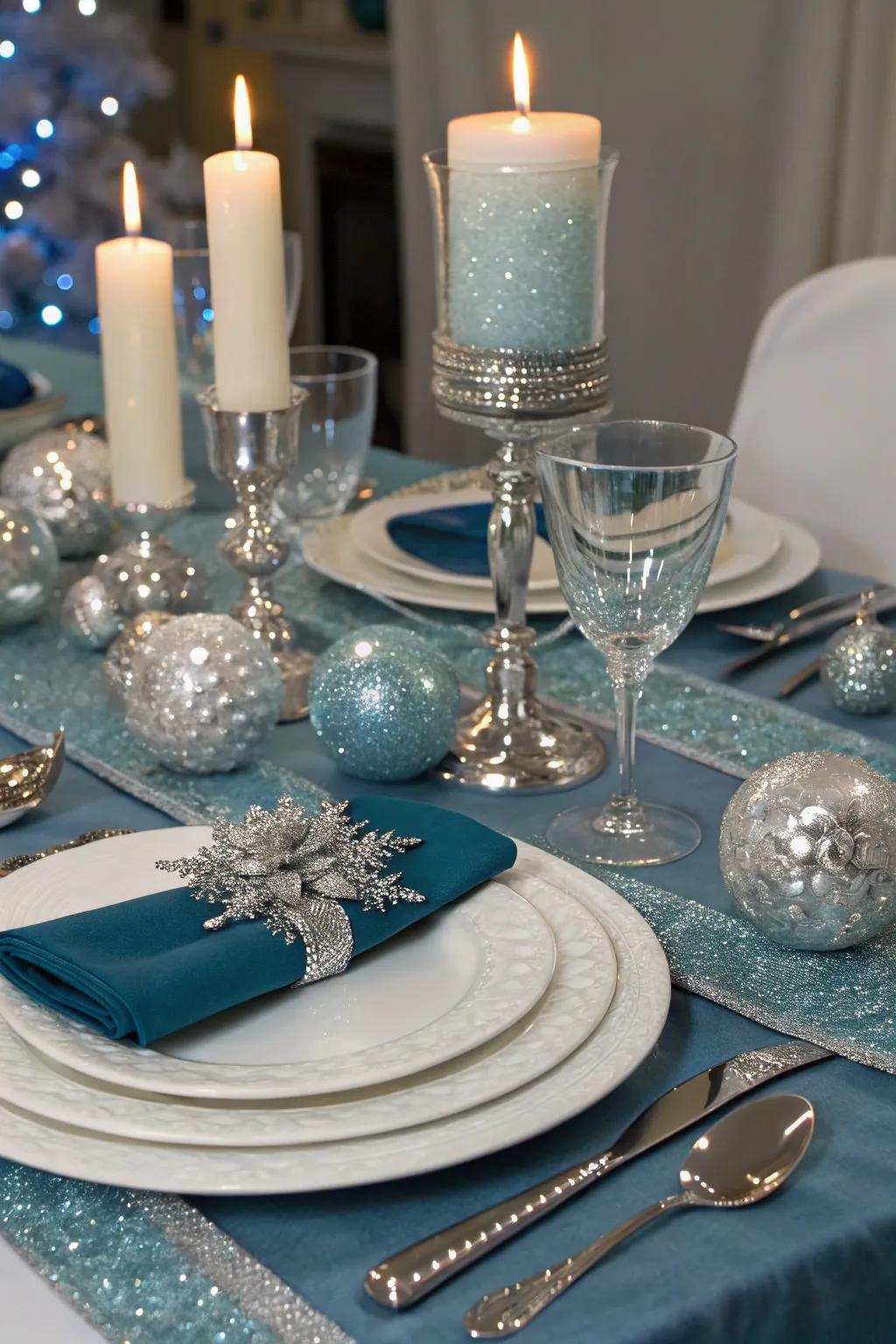 Gleaming table configurations augment the winter dreamscape theme.