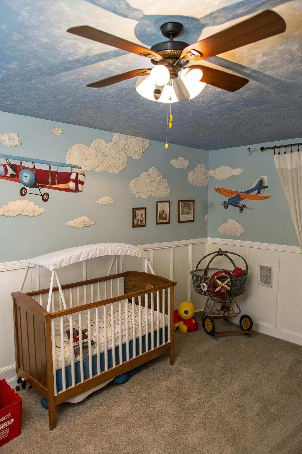 Glide across the heavens within a retro flight-inspired nursery.