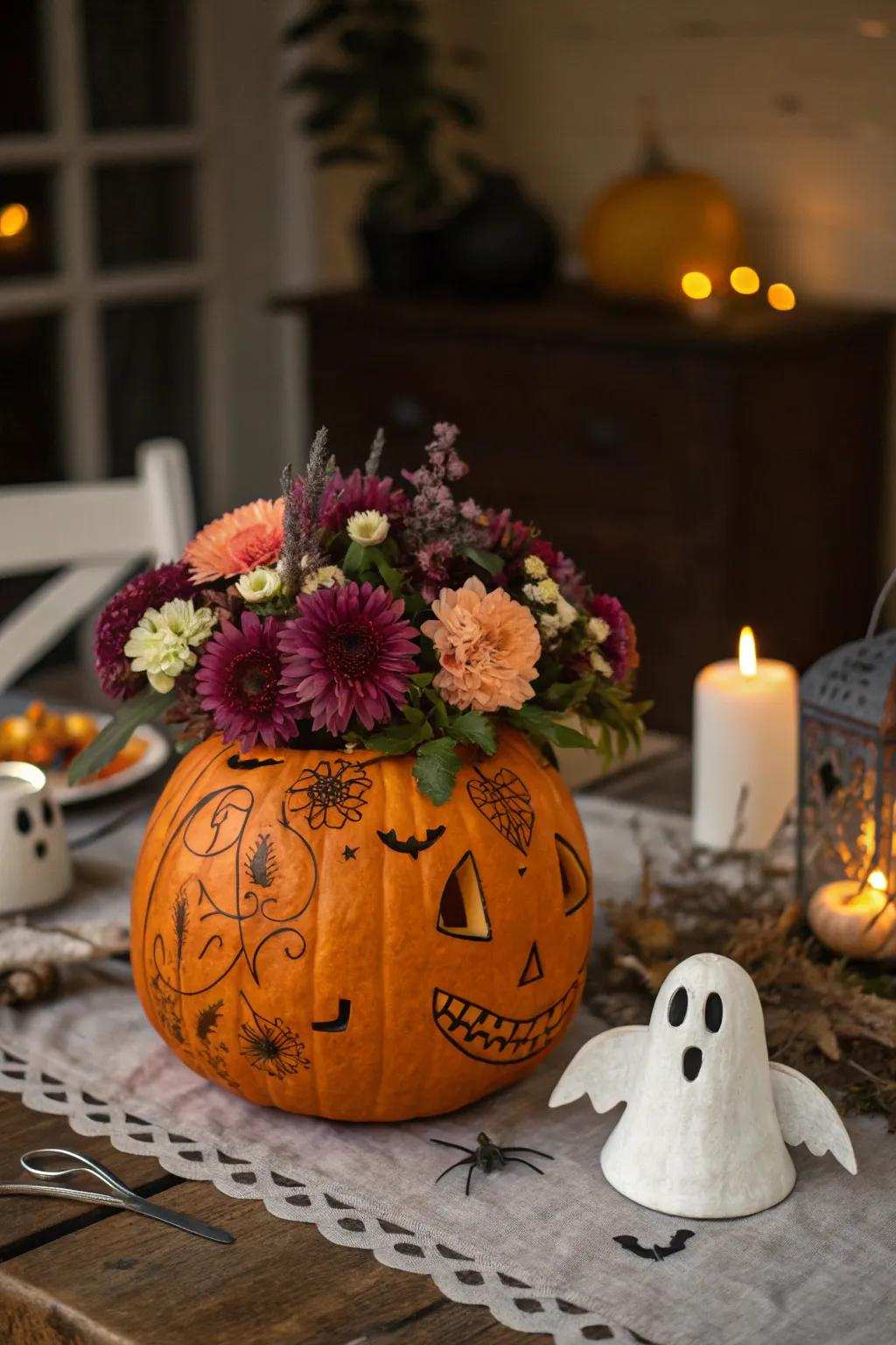Gourd decorations introduce a seasonal charm to the table.