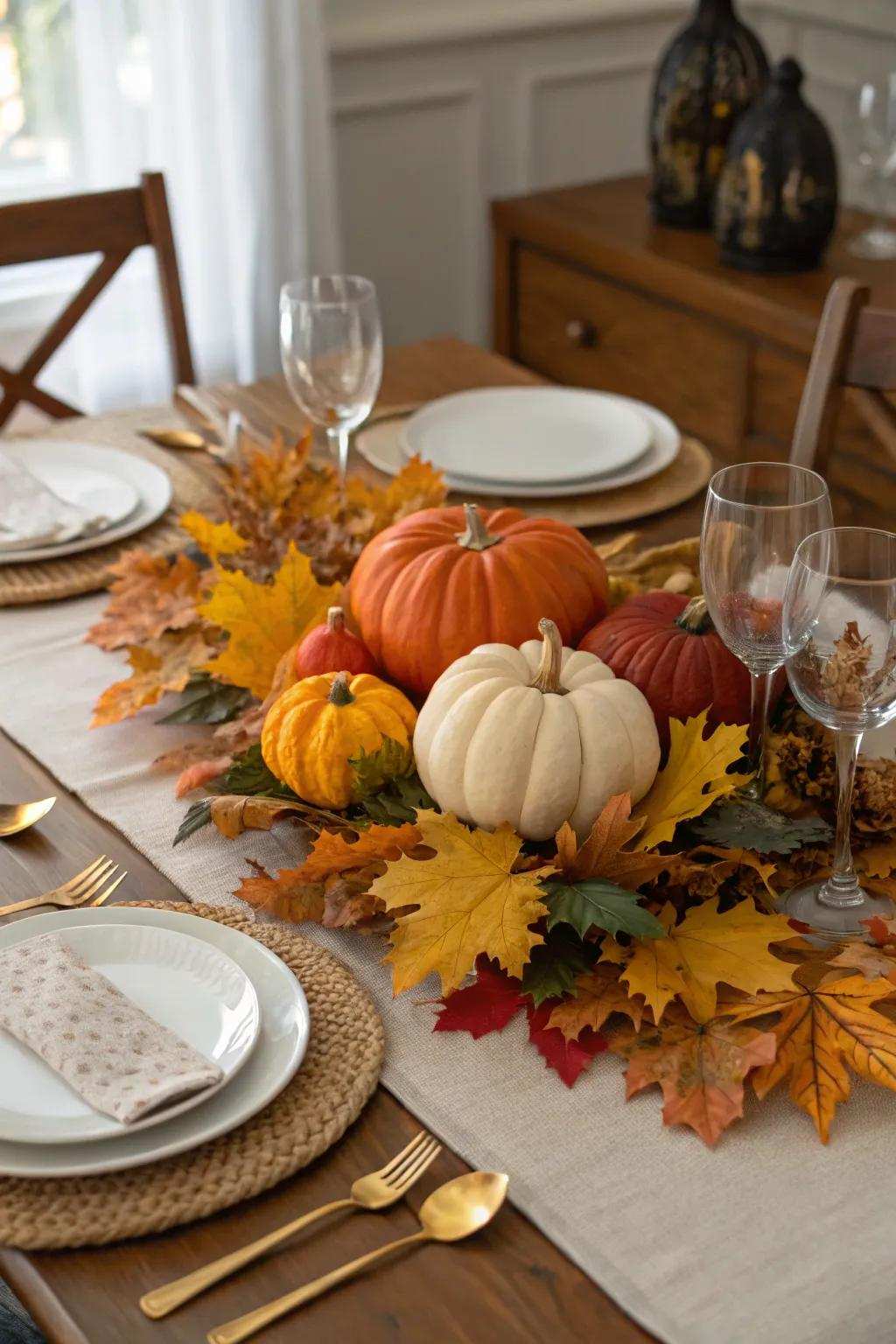Gourd showpieces deliver an iconic autumnal touch to any dining arrangement.
