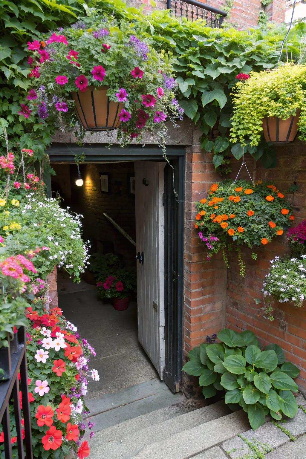 Greenery breathes vitality and serenity into your basement entryway.
