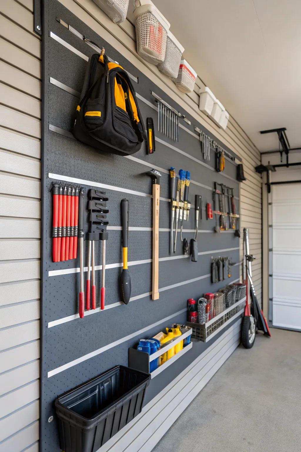 Grooved walls offer a tidy and multipurpose storage solution.