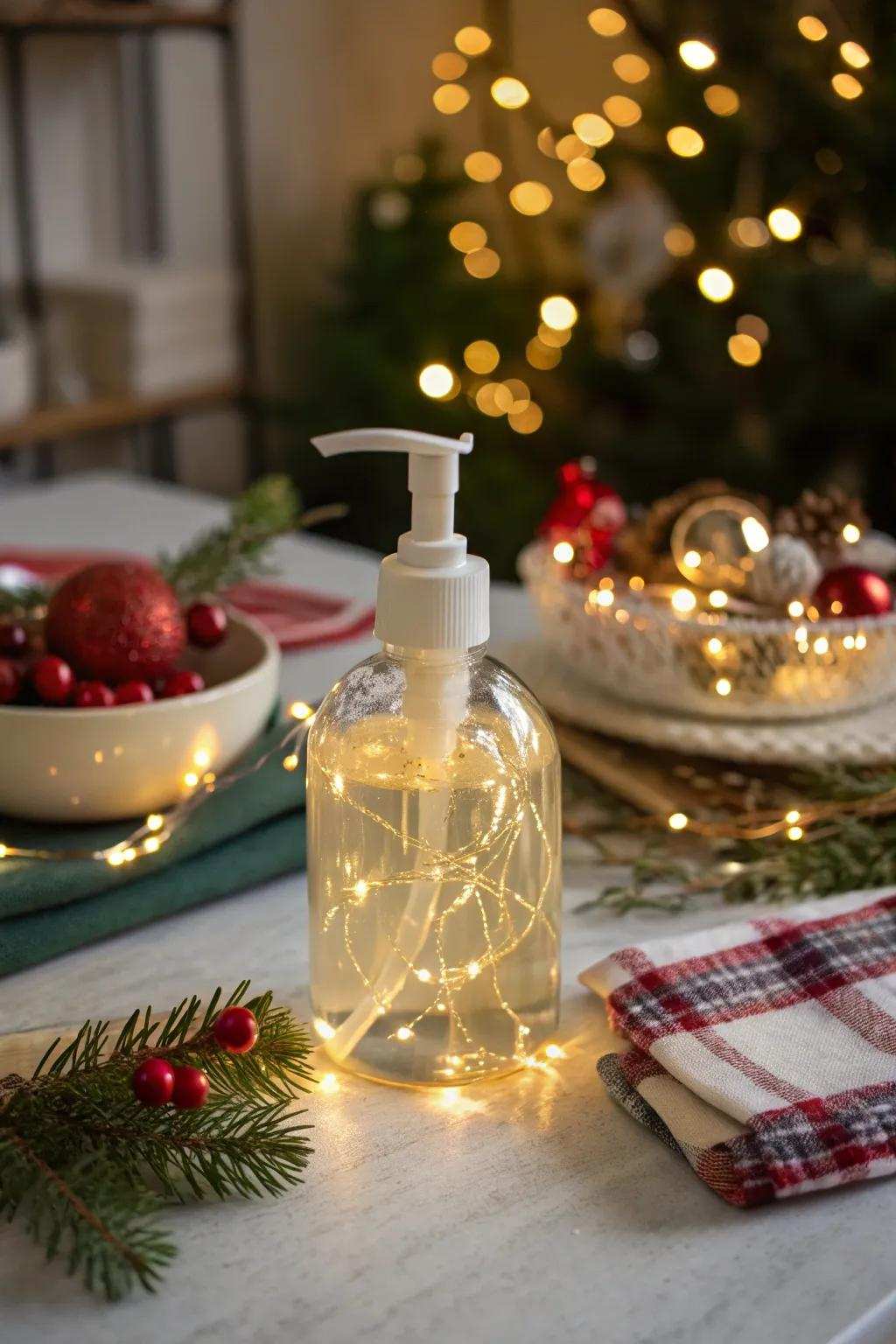 Hand cleanser illuminated with glimmering mini lights