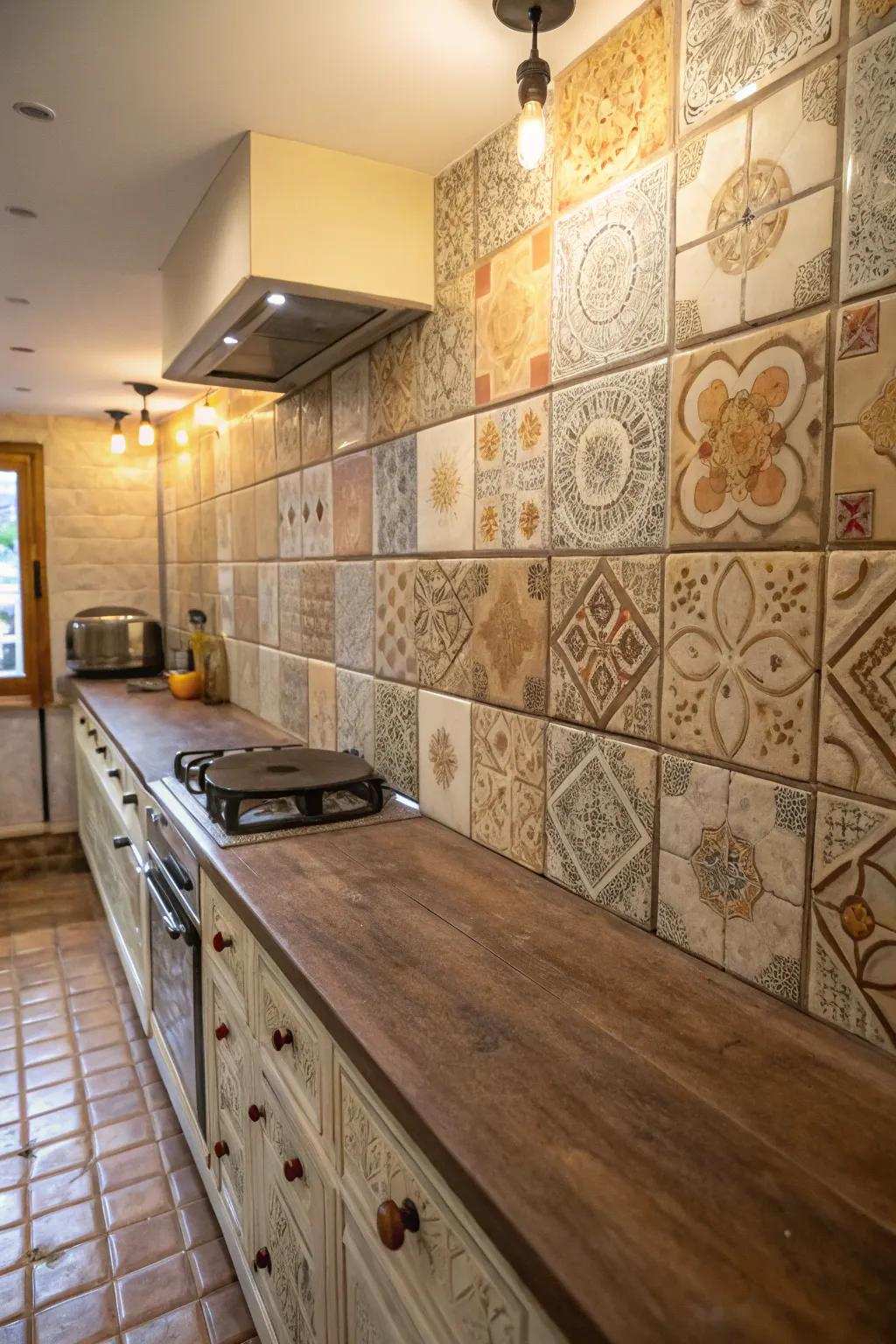 Hand-molded-style tiles infuse artisanal character into this kitchen.