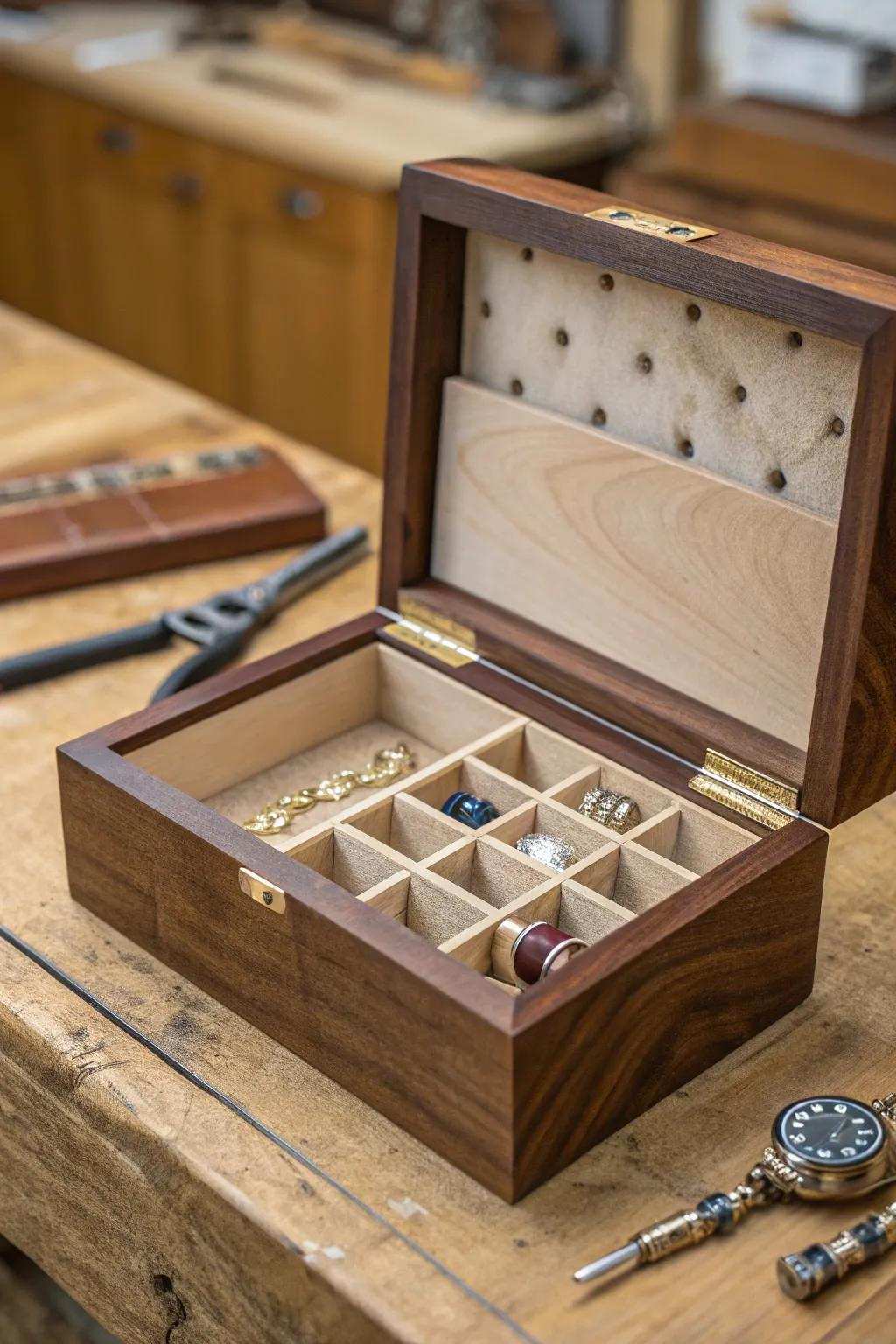 Handcrafted Elegance: A bespoke wooden keepsake box designed to organize and protect your treasured collection.