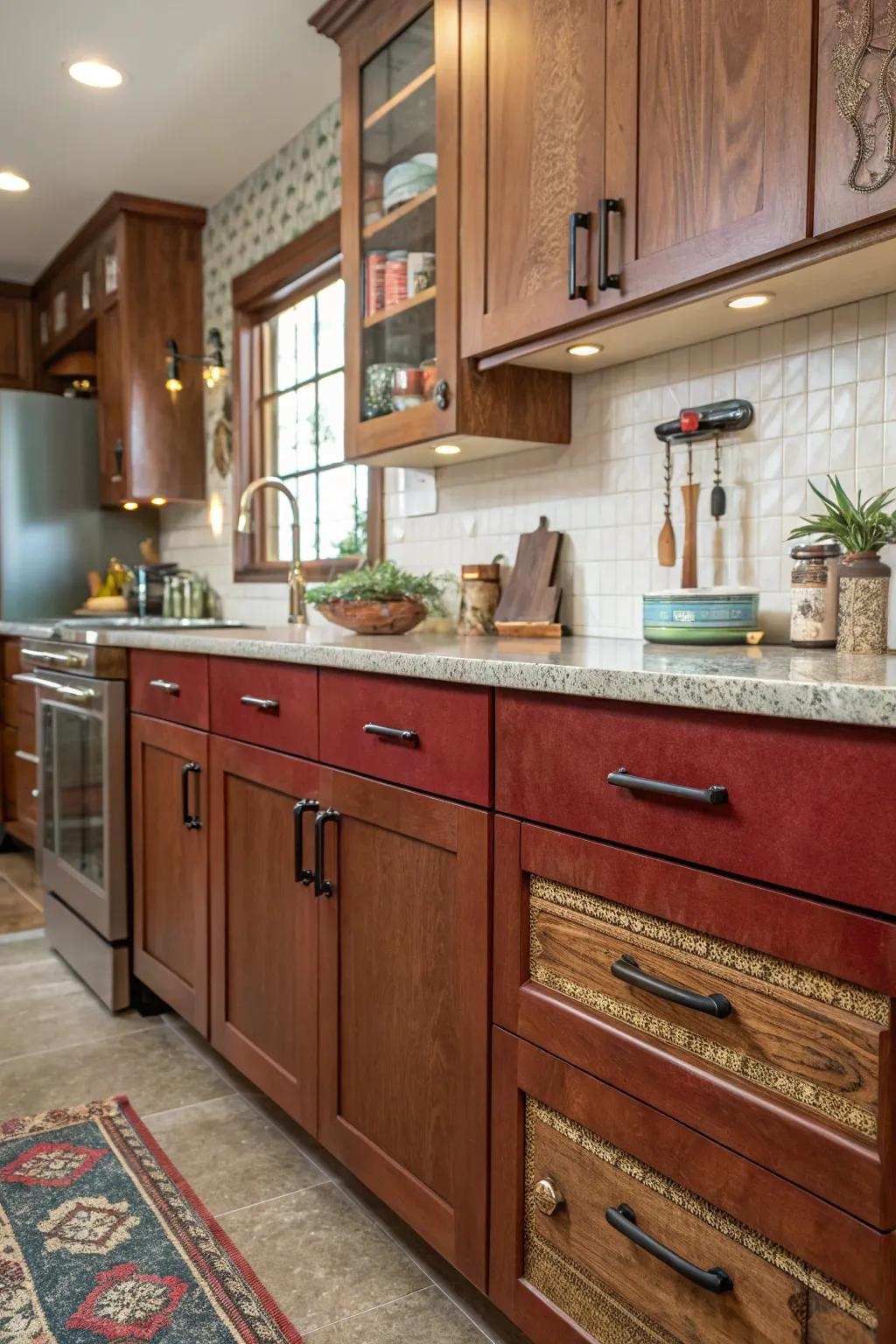 Handles composed from mixed materials that aim to realize dynamic eclectic visuals.