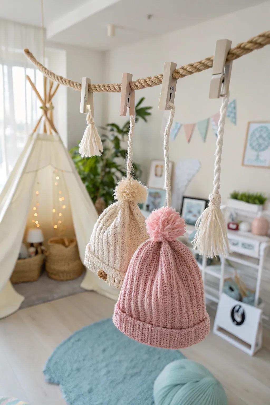 Hanging cables make a fun display for your head huggers.