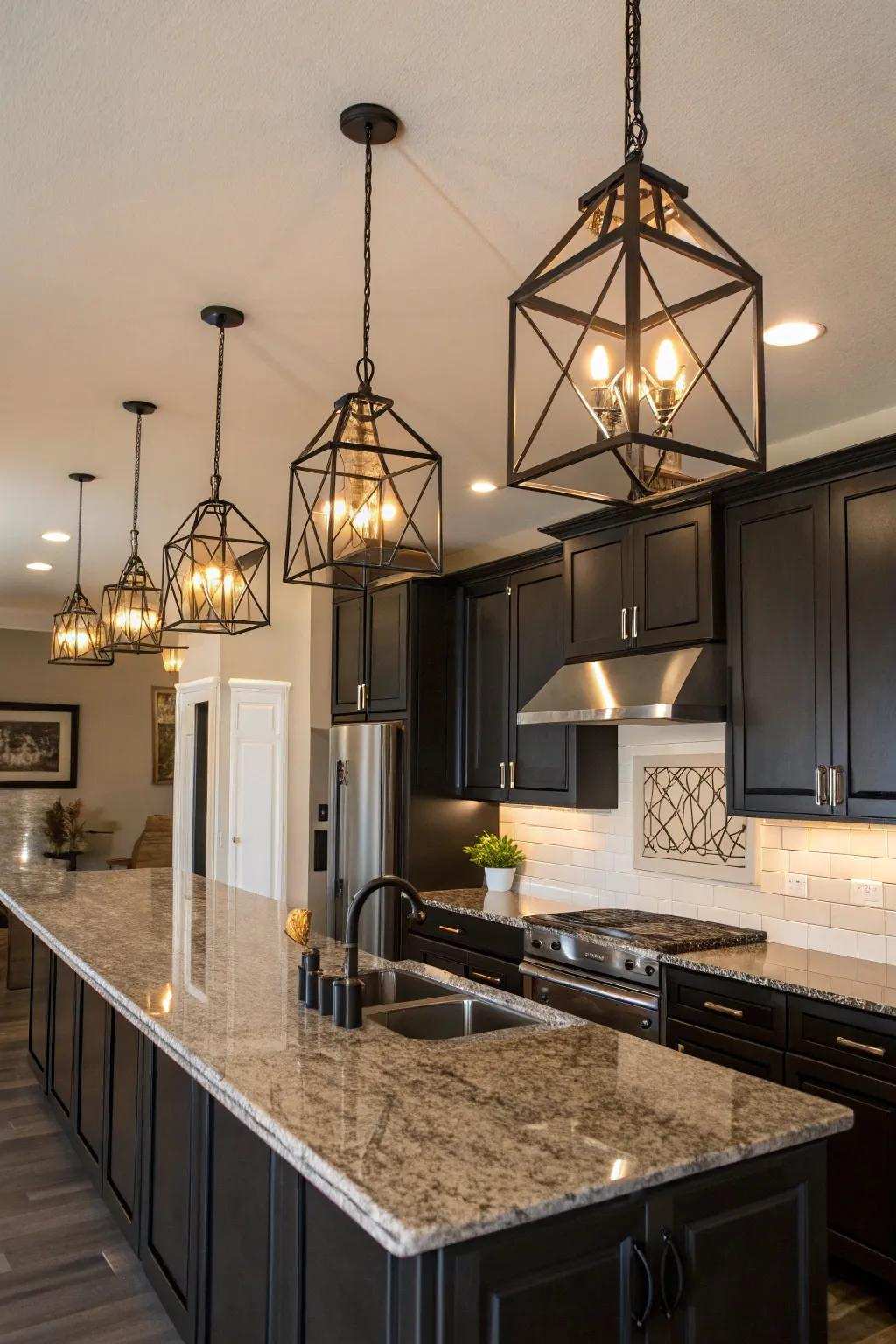 Harmonious metallic features unify the kitchen's design.