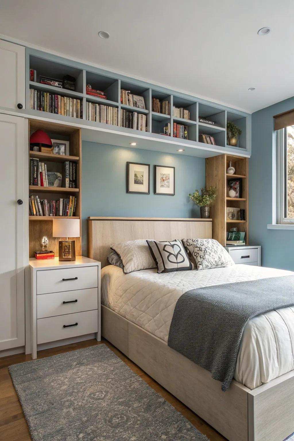 Headboards with storage maintain essentials neatly organized.