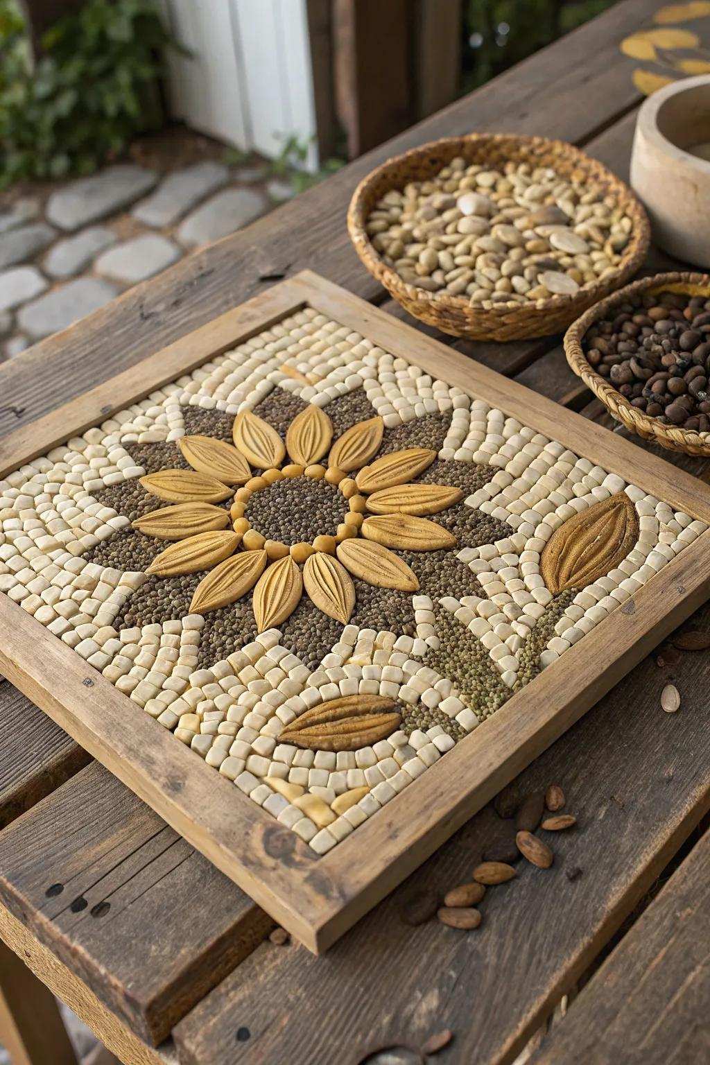 Helianthus seed mosaic for a natural sensation.