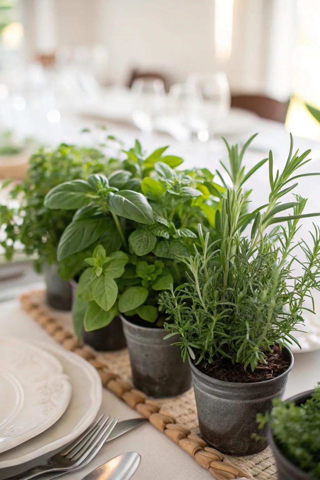 Herb arrangements bring natural beauty and aroma to your table.